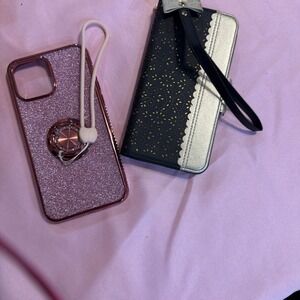 2 iphone 13 pro‎ max case cute New Glitter, Wallet Mirror